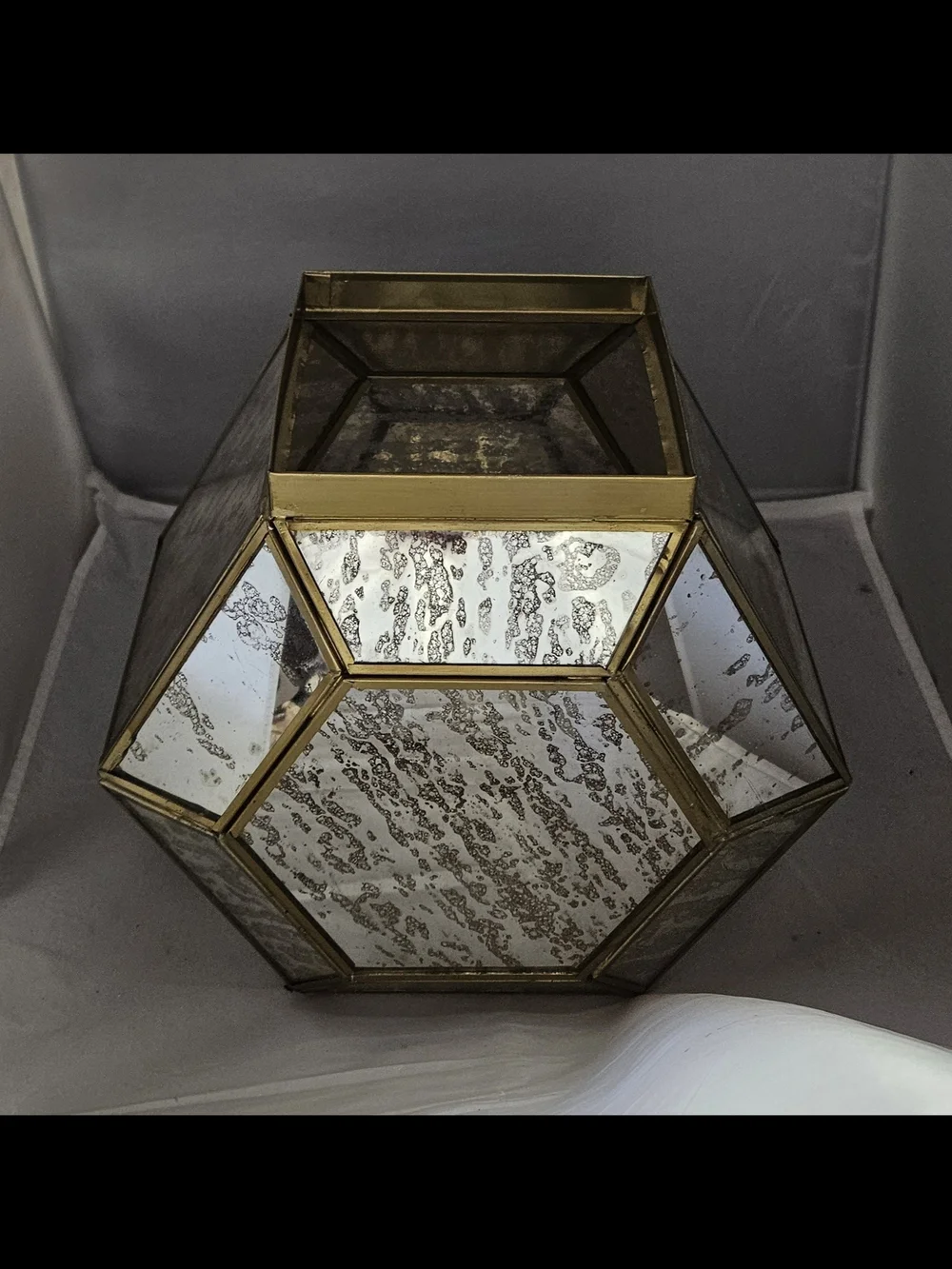 Pier 1 Gold Hexagonal Antiqued Glass Mirrored Bowl/Terrarium